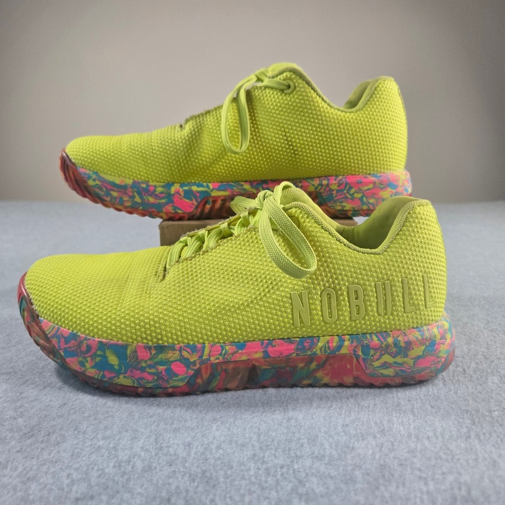 NOBULL Neon Yellow Multi Color Marble Trainer Sneakers Womens 9.5 Mens 8